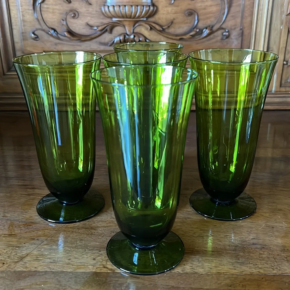 Pilsner Mid-Century Green Goblets / Tumblers 5 Total - Picture 4 of 12